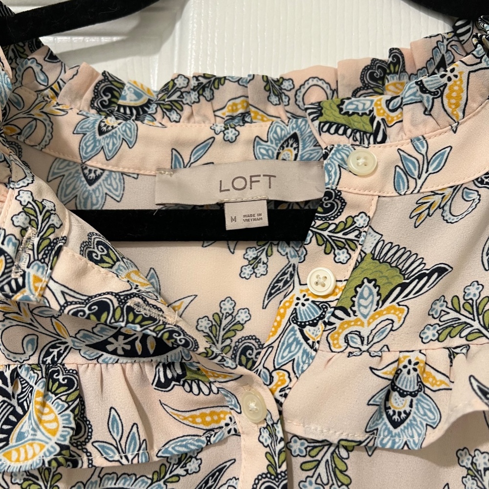 Loft - Floral Paisley Ruffle Henley Shell - Picture 2 of 5